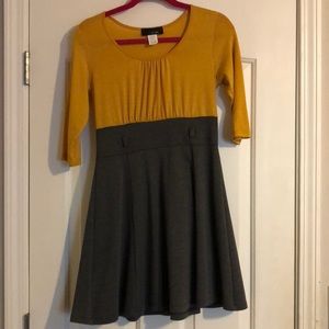 MUSTARD YELLOW AND GREY DRESS